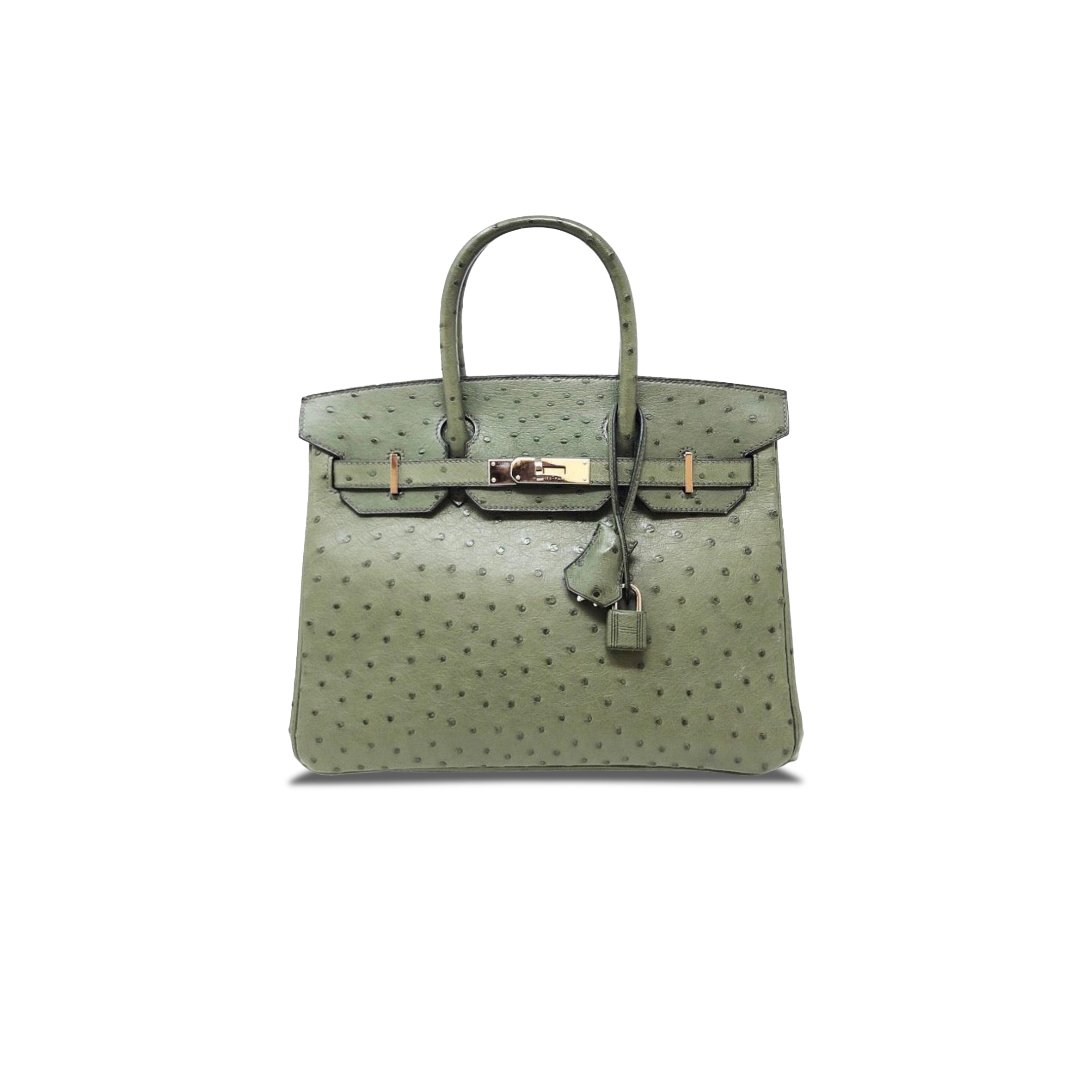 HERMÈS MASTER BIRKIN 30 OSTRICH LEATHER VERT OLIVE GOLD BUCKLE H041933CK81 (30*22*16cm)